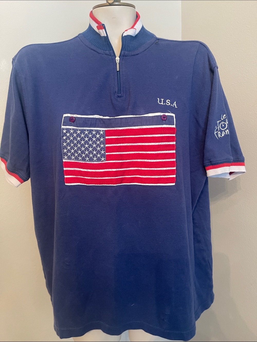 Le Coq Sportif Navy USA Flag Zip Polo